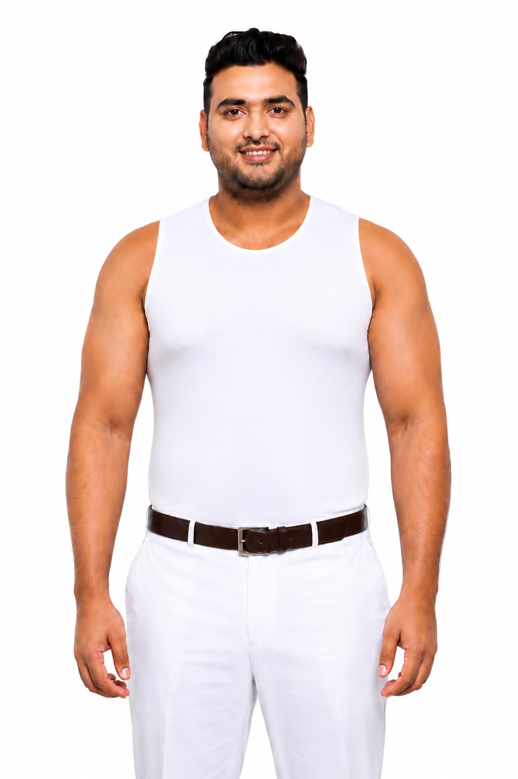 maútu Men's Big Tummy Sando Vest | Sleeveless Tank Top for Men | Round Neck Banian | Big Size Innerwear Vest | Soft Breathable Cotton Fabric | Comfort Fit Casual & Gym Wear |White-picture-10