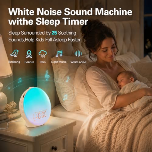 Image of JALL Full Screen Dimmer Sunrise Alarm Clocks for Bedrooms, Wake Up Light with FM Radio, 25 White Noise Sleep Sounds, Bluetooth Speaker, Dual Alarms Bedside Clock for Heavy Sleepers