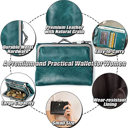 Small Bifold Wallet for Ladies, RFID Blocking Card Holder, Women's Genuine Leather Coin Purse with Kiss-Lock Pocket 5