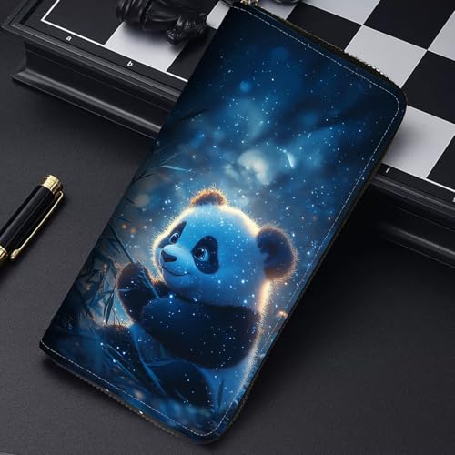 Image of RFID Blocking Leather Wallet for Women - Large Capacity Zip Around Clutch with 8 Card Slots,4 Cash Pockets & Coin Zipper,Cute Panda