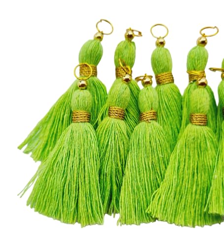 Image of Zippy Flora Micro 1.5 inch Length Cotton Handmade Tassels for Saree /Blouse /Dupatta /DIY /Decor (Pack of 12) (Parrot Green)