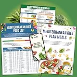 EXCOOL CLUB 3 Pcs Laminated Mediterranean Diet Charts - Food List Poster with Serving Sizes, Net Carbs, Calories, Mediterranean Meal Plan Recipes for Beginners, Seniors, Weight Loss