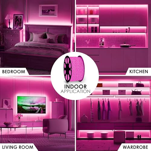 Image of Gesto 5 Meter Rope LED Strip Lights | 120 LED /Mtr Waterproof Outdoor Lights for Balcony, Home Decor, Cove Light for False Ceiling | Flexible, Cuttable Strip Light for Diwali Decoration - Pink
