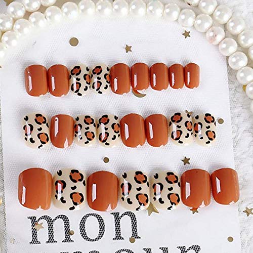 TJJF Falsche Nägel Frauen einfache orange Farbe Mode gefälschte Nagel kurze Größe Full Cover Nail Art Tipps mit Damen… – Bild 5