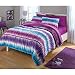 zone 3 Piece Teen Girls Reversible Tie Dye Ombre Ruched Full/Queen Comforter Set, Purple and Blue