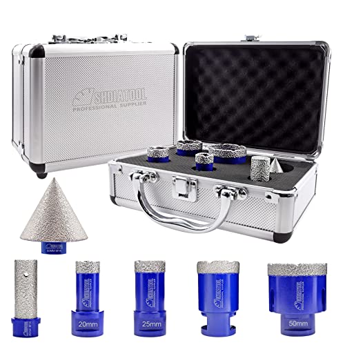 SHDIATOOL Dry Diamond Core Drill Bits M14 Thread 20/25/35/50mm and 20mm Finger bits and 50mm Chamfer Bits Vacuum Brazed for Porcelain Tile Granite Marble