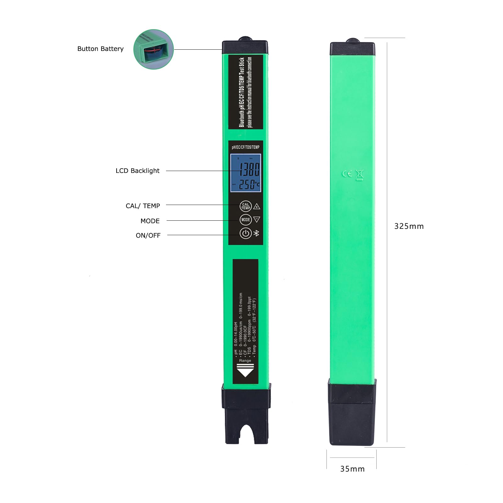 Misuratore di pH digitale 5 in 1 Tester di qualità dell'acqua Smart BT Tester di pH/EC/TDS/CF/Temp per acquario idroponico con acqua potabile