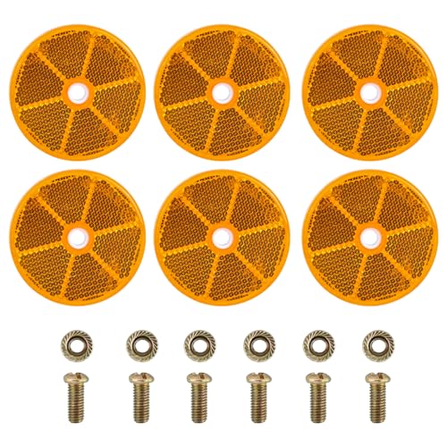 Paquete de 6 reflectores traseros redondos, 60 mm, colgante ojo de gato, foco lateral naranja con certificado E, reflector de remolque para coches, remolques y camiones