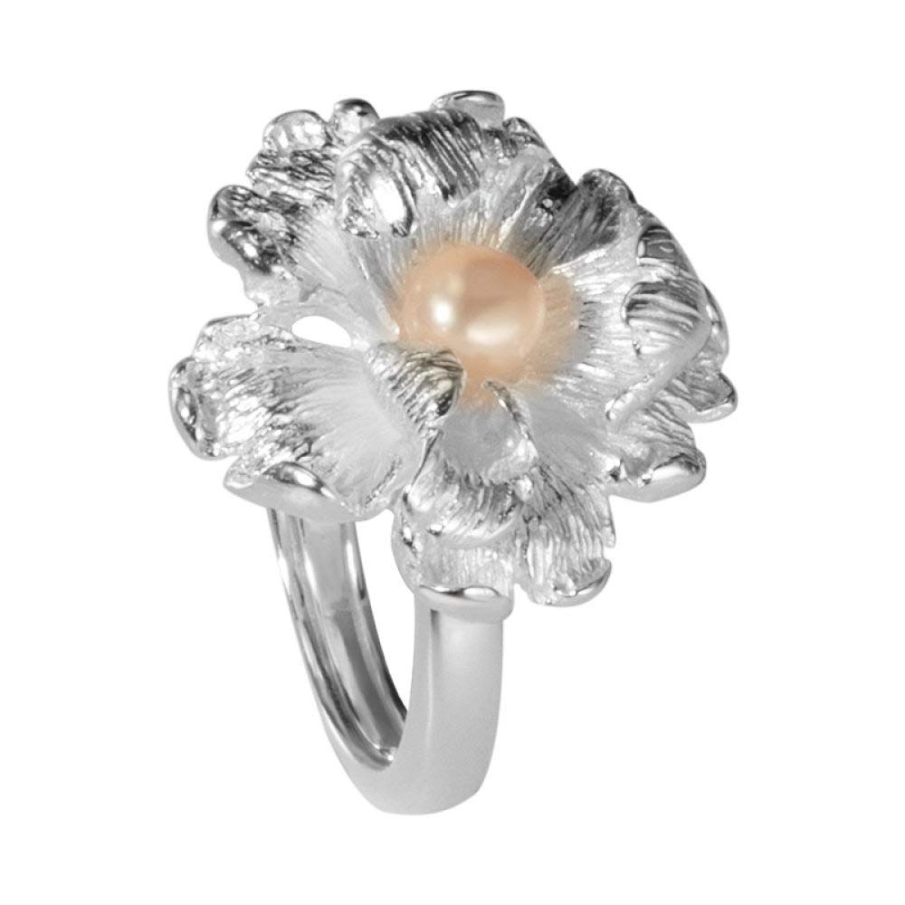 HGJH Anelli d'Argento,S925 Anello in Argento Sterling con Fiore di Peonia Anelli Regolabili Anello Aperto retrò in Stile Cinese Anello in Argento con Ciondolo Eternity Regali per Gioielli per Ragazze
