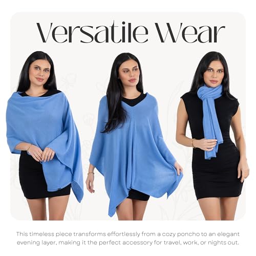 Image of Velanio Cashmere Poncho for Women - 100% Mongolian Wrap & Dress Topper