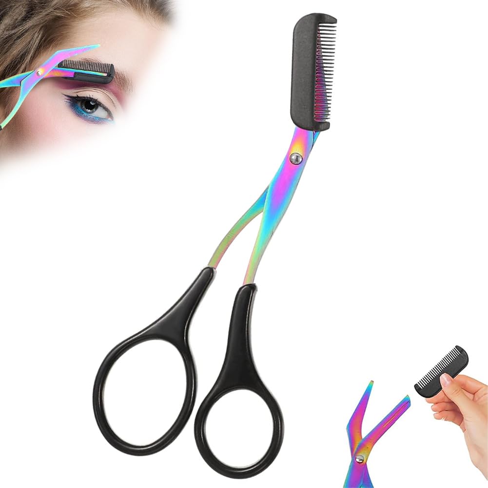 2 in 1 Eyebrow Scissors with Comb Precision Stainless Steel Eyebrow Trimmer Cutter Non-Slip Grooming Scissors for Men
