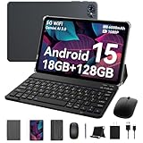 Tablet 2026 Android 15 Tablets, 10.1 Inch Tablet with HD Display, 18GB RAM 128GB ROM /2TB TF, Gemini AI 2.0, Daul Speaker and Cameras, 6000mAh, Widevine L1, 2 in 1 Tablets with Keyboard Mouse Stylus