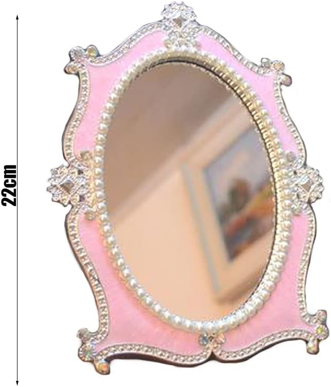 Makeup Mirror European Single-Sided Mirror Table Decoration Pearl Oval Creative Personality Gift(Color:Green) image 2