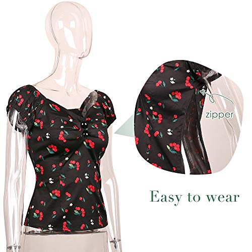 Image of YARN & INK Women's Rockabilly Tops 1950s Pinup Shirt Casual Off Shoulder Vintage Blouse
