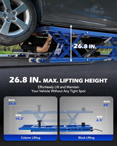 Image of OMT 7000Lb Portable Car Lift, 27 in Max Height Adjustable Hydraulic CarJack | Heavy-Duty Car Lifts for Home Garage Maintenance with Auto Lock Extension Plates, Quick Jack for Sedan Pickups Truck SUV Vans