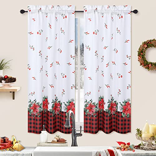 Blancos, ROYGROW - Cortina de cocina para decoración de Navidad, cortina de 45 pulgadas, cortina para ventana de tratamiento de ventana, bolsillo para barra para...