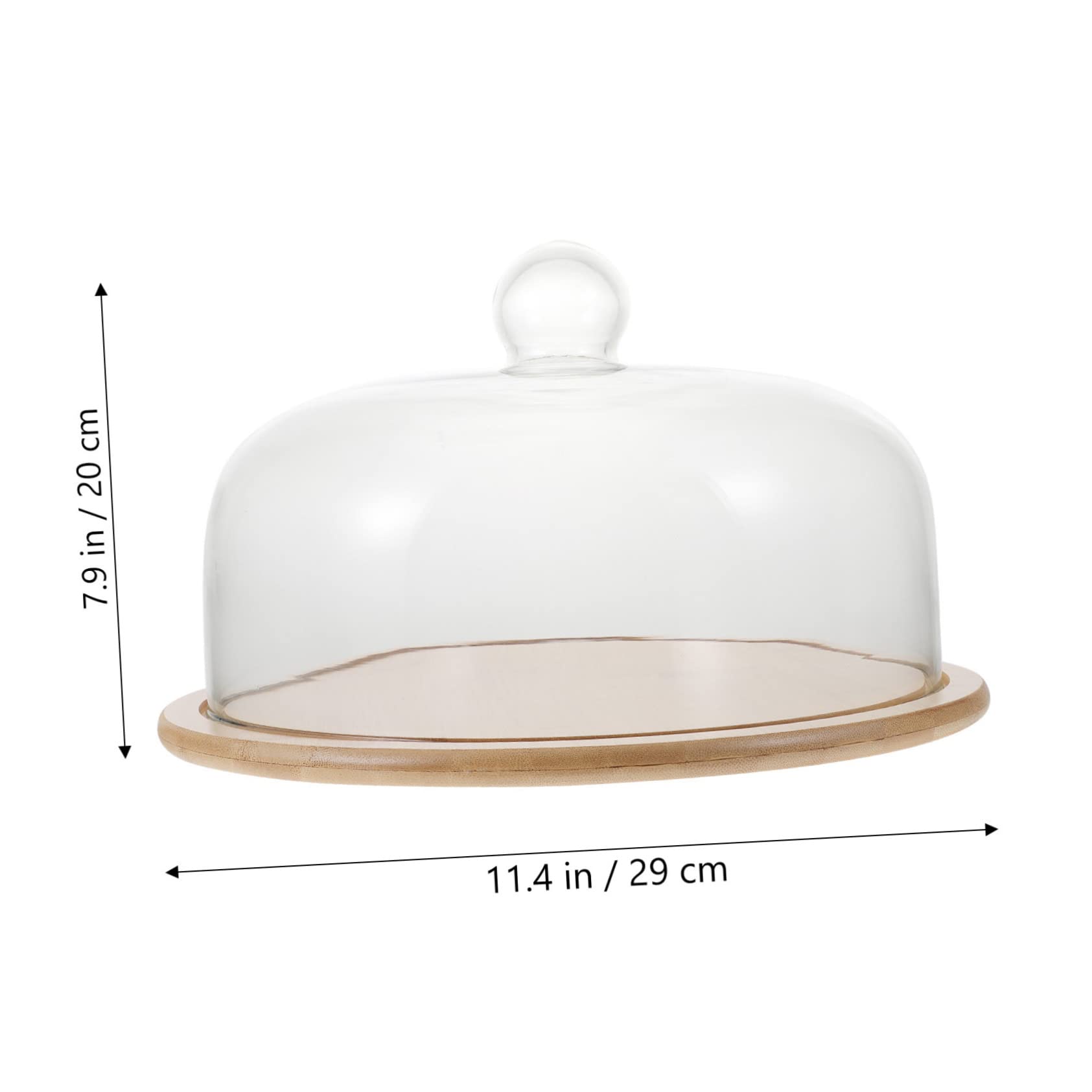 OUNONA 1Set Creative Glass Cake Dome Food Cover with Wood Tray Dessert Tray for Cakes Pastries and Burgers Stylish Kitchen Decor and Practical Food Protection