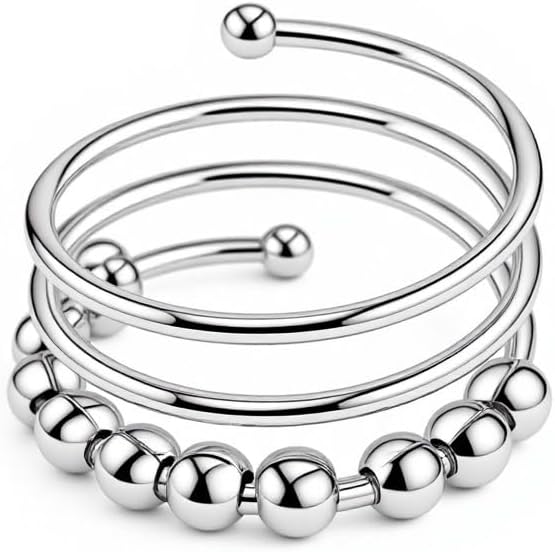 Anxiety Ring for Women Fidget Rings with 10 Sliding Beads Adjustable Spinner Ring for Stress Relief Anti Anxiety Jewelry for Nail Biting Skin Picking