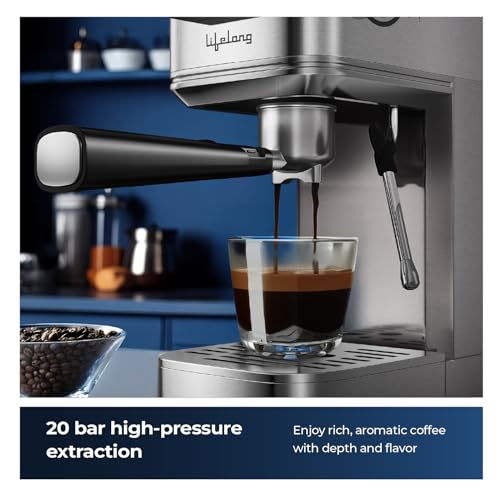 Image of Lifelong Eden 1350W Digital Coffee Machine Italian Ulka Pump 20 Bar Barista-Quality Extraction |Double Shot & Cool Espresso, Americano Mode|Touchscreen, Compatible with Ground Coffee|Hot & Cold Brew