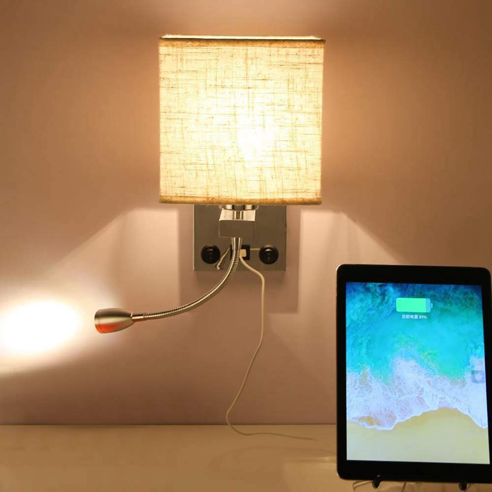 Lámpara de Pared LED Moderna para mesita de Noche, Aplique de Dormitorio con Interruptor USB, Luces Interiores para cabecero de Cama, hogar y Hotel (sin Bombillas).