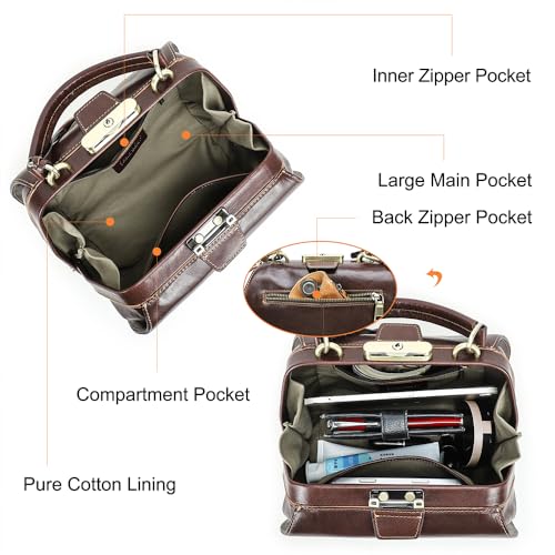 Image of CONTACTS Doctor Bag Purse for Women Luxury Leather Handbag with Lock Shoulder Bag Vintage Top Handle Bag