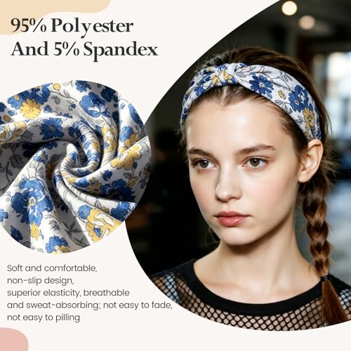 Image of HSEM Boho Headbands for Women 6-Pack - Non-Slip Wide Head Bands, Thick Elastic Hair Bands - Large Knotted Soft Stretchy Sweatbands for Running, Yoga, Makeup, Washing Face, Spa & Workout