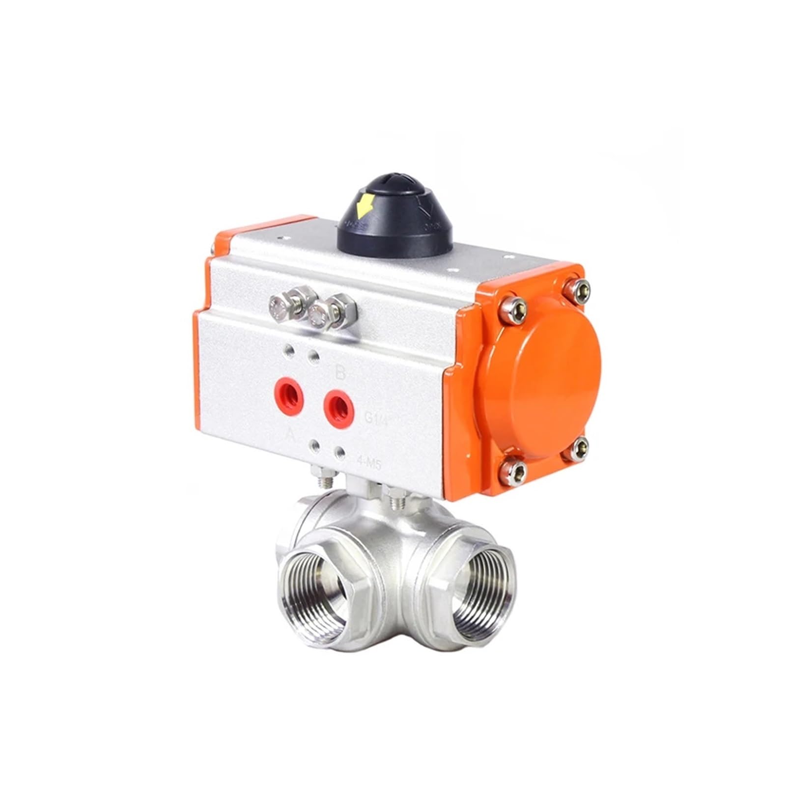 Vanne à bille pneumatique 3 voies type L 1/4 taraudée inox double effet