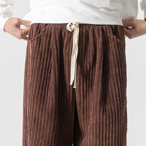 Mens Corduroy Yoga Sweatpants Elastic Waist Stretch Joggers Athletic Lounge Loose Fit Pants Wide Leg Casual Trousers4