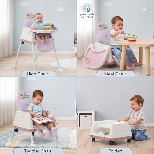 Image of Baybee 4 in 1 Convertible High Chair for Kids | Foldable Baby Feeding Chair with Safety Harness, Adjustable Tray, Booster Seat | Easy to Clean, Portable Dining Chair (Lite Pink)