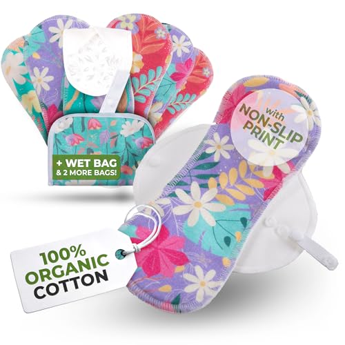 Image of Non-Slip (Premium) Reusable Organic Panty Liners for Women & Teens (Medium 7-Pack) - Breathable High-Temp Washable Cotton Cloth Panty Liners for Vaginal Discharge - Keep You Fresh & Dry for Daily Use
