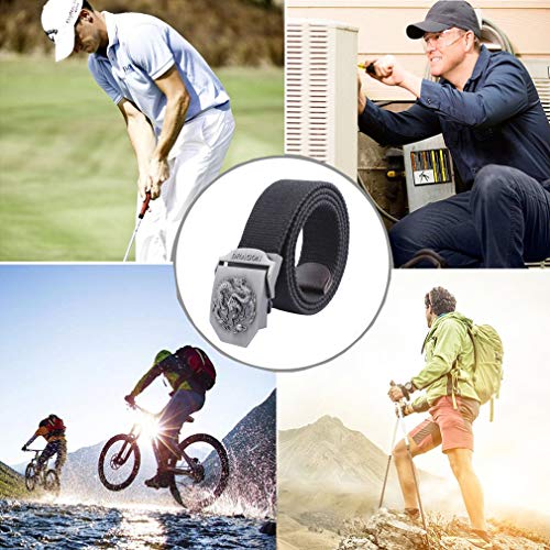 LKMY Mens Belts, Mens Nylon Canvas Belt Metal Buckle Chinese Dragon for Jeans/Chinos4