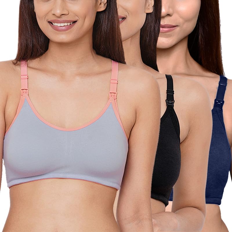 Image of Inner Sense Organic Cotton Bamboo Nursing Bra for Women I Non Padded Feeding Bra with Keyhole Back Design I Wire Free Maternity Innerwear with Full Coverage
