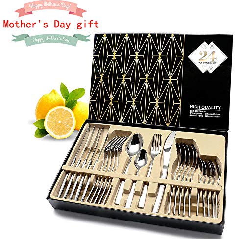 Silverware Set, HOBO 24-Piece Stainless Steel Flatware Silverware Set with Premium Gift box