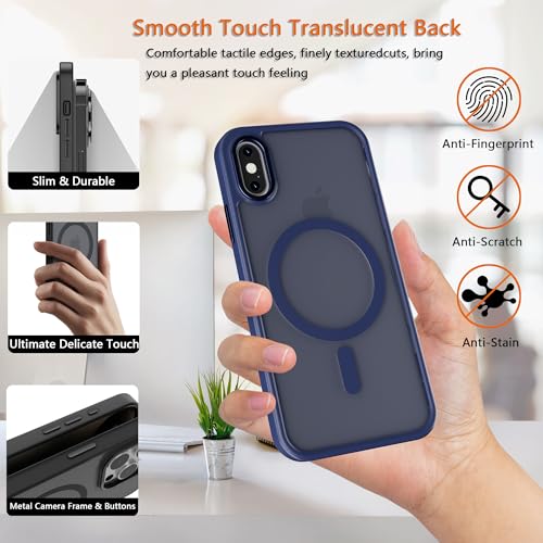 Image of Magnetic iPhone Xs MAX case,Compatible with Magsafe, Military-Grade Protection,Slim Translucent Matte Shockproof with Anti-Scratch Anti-Fingerprint Phone Cover (Dark Blue, iPhone Xs MAX)