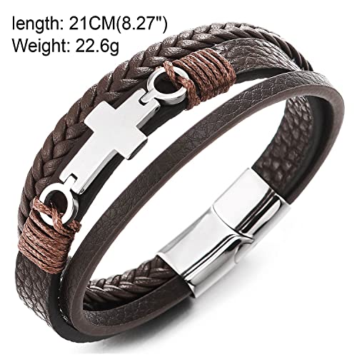 Pulsera de cuero trenzado con cruz lateral de acero miniatura 4