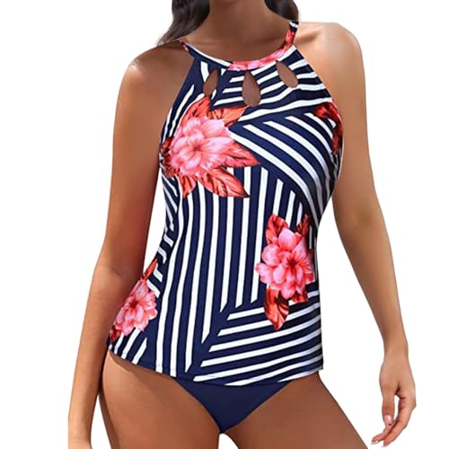 Genérico BañAdores Mujer BañAdores Mastectomia Trajes de baño Tankini de Cuello de Dos Piezas para Mujeres Trajes de baño Traje de baño con Estampado Floral BañAdor Vientre BañAdor (Navy, XXL)
