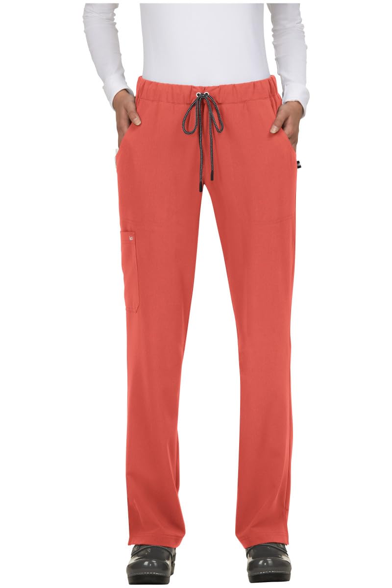 KOI Next Gen Everyday Hero Women's 5-Pocket Cargo Scrub Pants, Heather Coral, L Petite