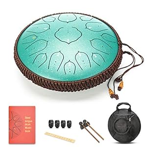 Amkoskr 14 Inch 35 cm Stalen Tong Drum D Sleutel 15 Notities Percussie-Instrument Hand Pan Drum Met Drum Hamers/Draagtas (Groen)