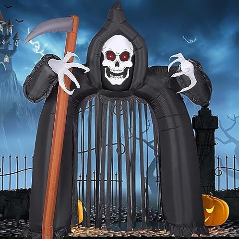 EBANKU Nadmuchiwany łuk z duchem na Halloween, na zewnątrz, wysadzany nawiedzony łuk z wbudowanymi diodami LED, Halloween, ogród, trawnik, podwórko, dekoracje imprezowe