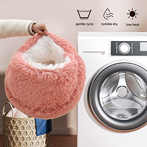 image for Gavenia Cat Bed Round Fluffy Hooded Cat Bed Cave with Non-collapsed Pl