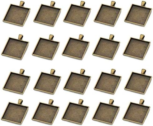 20 Pcs Square Pendant Trays 25mm Antique Bronze Square Pendant Blanks Base Bezel Settings DIY Craft Accessories for Jewelry Making image 5