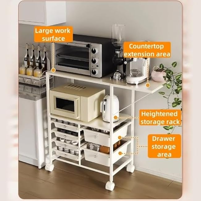 Freestanding Kitchen Storage Shelf Pantry Cabinet Storage Cart Sideboard with Wheels Metal Frame for Dining Room Living Room Multi-Purpose-GAHmk3GM