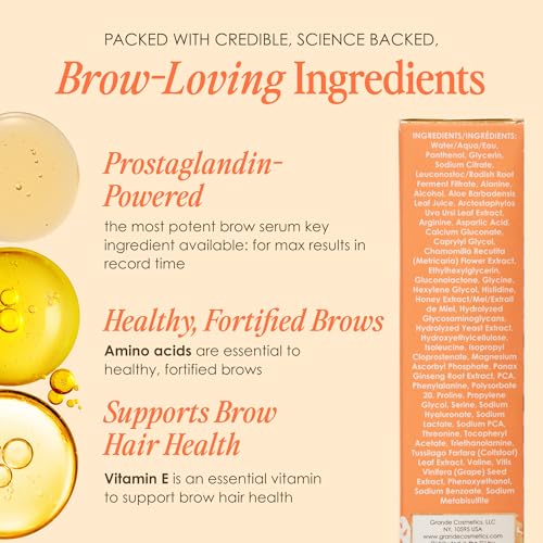Grande Cosmetics GrandeBROW Brow Enhancing Serum For Fuller, Bolder, Looking Eyebrows - Brow Serum With Vitamins, Peptides, Antioxidants, Amino Acids, Cruelty-Free