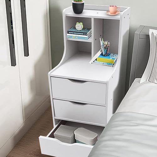 Miniatura 8 de DYRABREST Mini mesita de noche de 12 pulgadas de ancho x 15 pulgadas de largo x 33 pulgadas de alto, organizador de armario de almacenamiento con 3