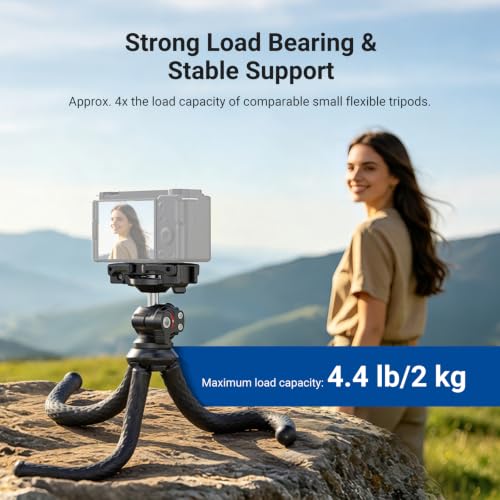 Image of NEEWER Flexible Phone Tripod, Small Mini Camera Webcam Desk Stand, Phone Holder & Action Camera Mount Adapter Compatible with iPhone GoPro DJI Pocket 4 3 Xtra Muse Insta360 for Video Recording, TP34