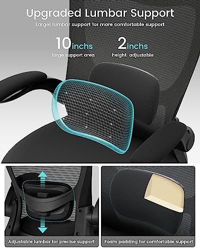 Image of MUXX.STIL Office Chair, Ergonomic Desk Chair with Adjustable Lumbar Support and Flip up Armrest, Breathable Mesh Computer Chair for Home Office, Black