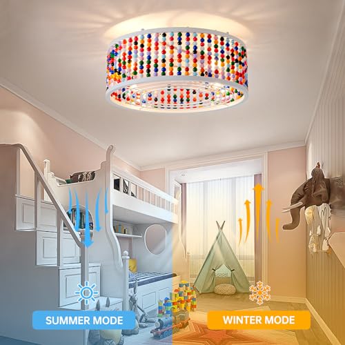 Image of Ceiling Fans with Lights and Remote - Bulbs Included, Caged Fandelier with Handcrafted Beaded Decor 19 inches Reversible Flush Mount Installation Ceiling Fan, Colorful