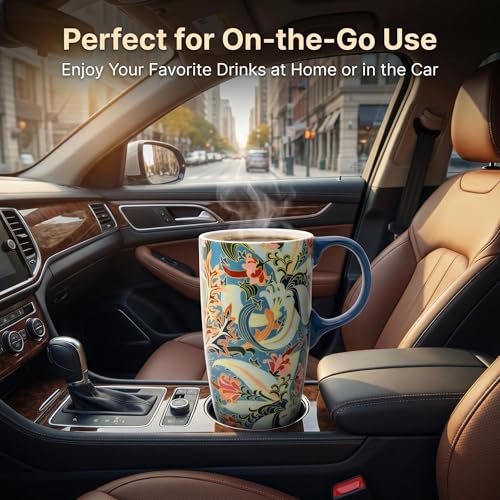 Taza de viaje de cerámica 17oz con tapa diseño floral azul miniatura 2