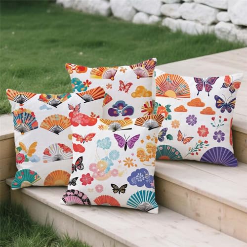 Housse coussin extérieur 70x70cm aspect lin impression double face papillon - 4