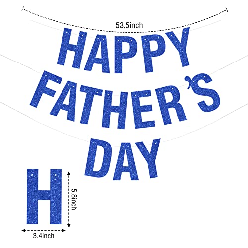 Image of Happy Father's Day Glitter Blue Banner Bunting Banner for Dad Father's Party Decorations Backdrop Garland for Father's Day (Dark Blue)